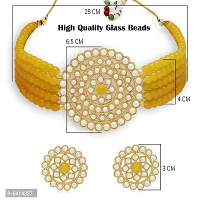 Gold Plated Choker Necklace and Earring With Adjustable Dori For Women and Girls(Yellow).-thumb4