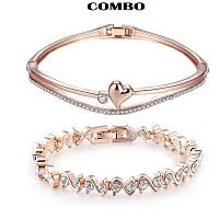 Fashion Rose Gold Gold-Plated Cubic Zirconia Stylish and Heart Kada Bracelet for Women and Girls(Combo)-thumb3