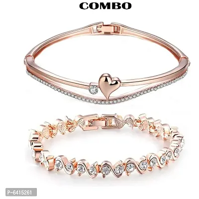 Fashion Rose Gold Gold-Plated Cubic Zirconia Stylish and Heart Kada Bracelet for Women and Girls(Combo)-thumb4
