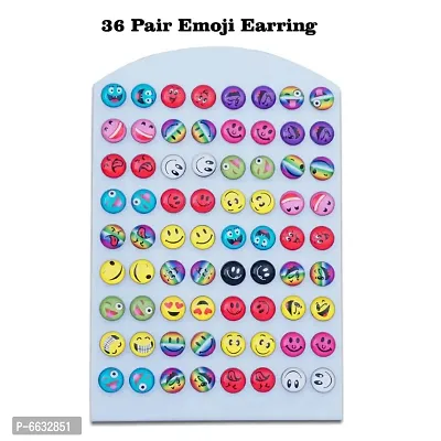 Styling Plastic Success Emoji Pattern Studs Earrings for Women and Girls (Multicolour) -Pack of 36 Pairs-thumb3