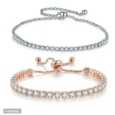 Exclusive Crystal Fancy Collection Silver and Copper Plated Stylish Bracelet for Women and Girls(Pack Of 2)andhellip;