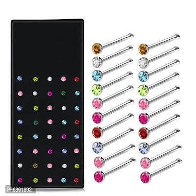 Fashions Women  Girls Metal Nose Ring Pins Body Piercing Jewellery Nose Stud Size 1MM( Multicolour).