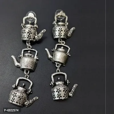 Kettle Shape Oxidised Silver Alloy Earrings for Women  Girls