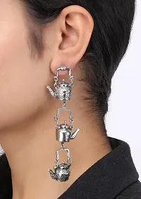 Kettle Shape Oxidised Silver Alloy Earrings for Women  Girls-thumb3