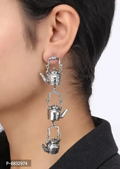 Kettle Shape Oxidised Silver Alloy Earrings for Women  Girls-thumb4