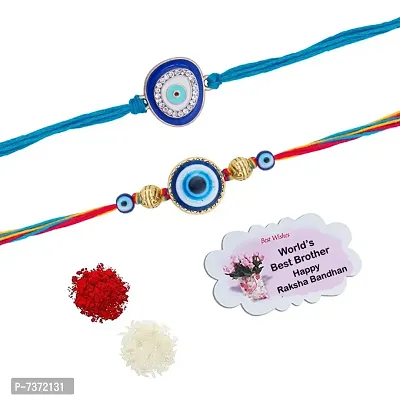 Evil Eye Rakhi Protect From Negative Energy Rakhi Handmade With Roli Chawal  Gift Card for Brother/Bhaiya/Bhai(Combo)-thumb0