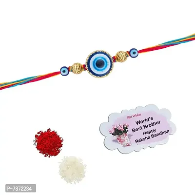 Evil Eye Rakhi Protect From Negative Energy Rakhi Handmade With Roli Chawal  Gift Card for Brother/Bhaiya/Bhai.-thumb0