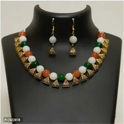 Republic Day  Independent Day ( Tiranga ) special Choker Necklace  Earring With Adjustable Dori  for Women and Girls.