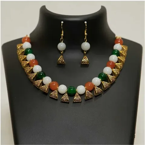 Republic Day Independent Day ( Tiranga ) special Choker Necklace Earring With Adjustable Dori for Women and Girls.