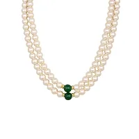 ADF-Pearl Dual Layered White and Green Crystal Necklace Set for Women  Men.-thumb1