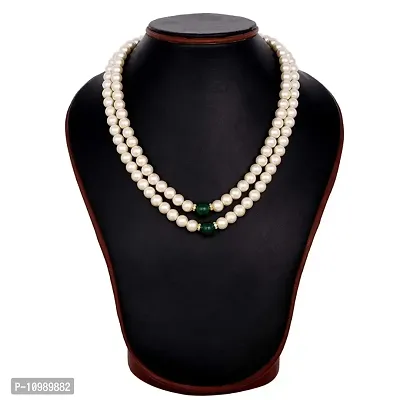 ADF-Pearl Dual Layered White and Green Crystal Necklace Set for Women  Men.-thumb3