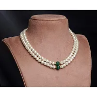 ADF-Pearl Dual Layered White and Green Crystal Necklace Set for Women  Men.-thumb3