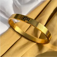 Ram Design Stainless Steel Gold Plated Polished Oval Size Bracelet/kada-thumb2