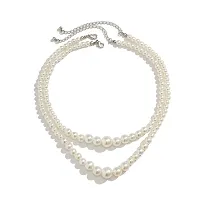 ADF-2 layer off white Pearl Necklace Earrings Jewelry Set for women.-thumb2