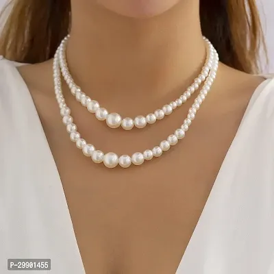 ADF-2 layer off white Pearl Necklace Earrings Jewelry Set for women.-thumb4