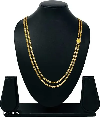 Gold-plated Double Line Signal Gini-Laxmi Coin Brass Necklace 20 Inch