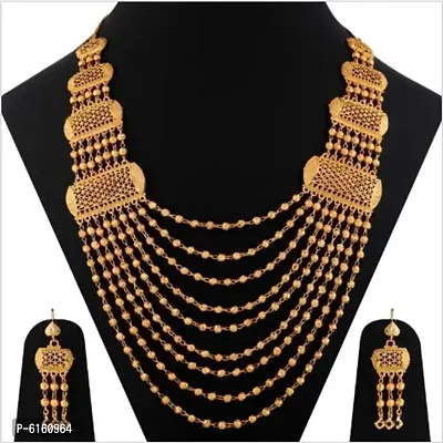 Gold Plated Broch 9 Layer Adjustable Traditional Jewellery Long Set For Women Girl Gold-plated Plated Brass Necklace Set 19 Inch
