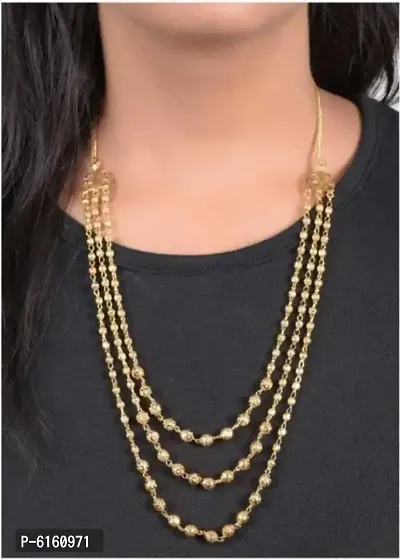 Micro Gold Plated Brass 3 Layered Chain for Women and Girls Gold-plated Plated Brass Layered 20 Inch-thumb0