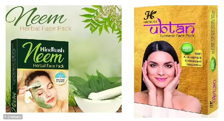 Ubtan Kasturi Haldi Face Pack For Glowing Skin And Natural Multani Mitti Powder For Face Pack Neem Face Pack, Pack Of 2