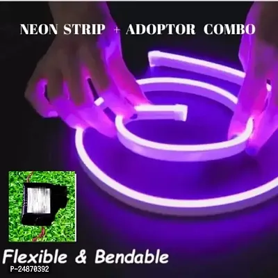 LED Neon Strip Rope Light, Waterproof Outdoor with Adapter for Diwali,Christmas,Home Decoration (Purple, 1 Meter).-thumb0