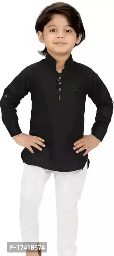 Stylish Black Cotton Kurta Sets For Boys-thumb0