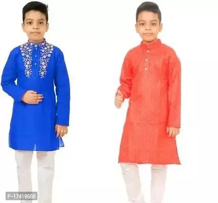 Stylish Multicoloured Cotton Kurta Sets For Boys-thumb0