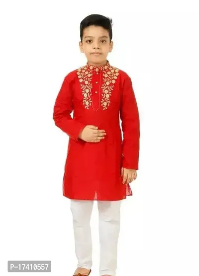 Stylish Red Cotton Kurta Sets For Boys-thumb0