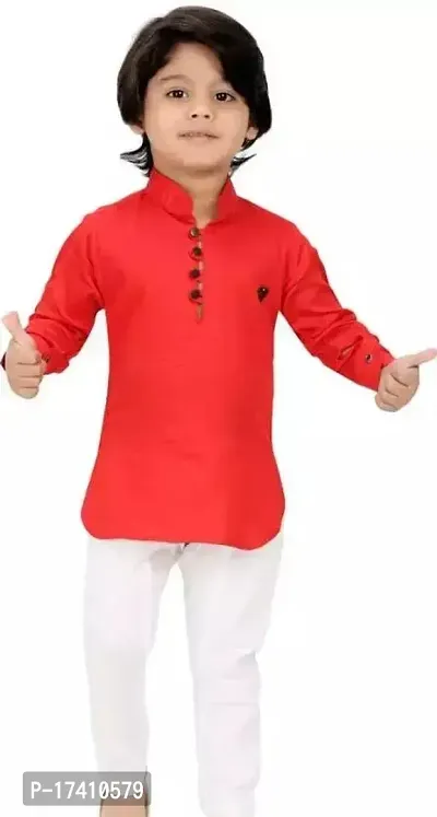 Stylish Red Cotton Kurta Sets For Boys-thumb0