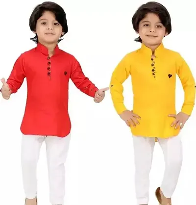 Stylish Multi Coloured Cotton Kurta Sets For Boys