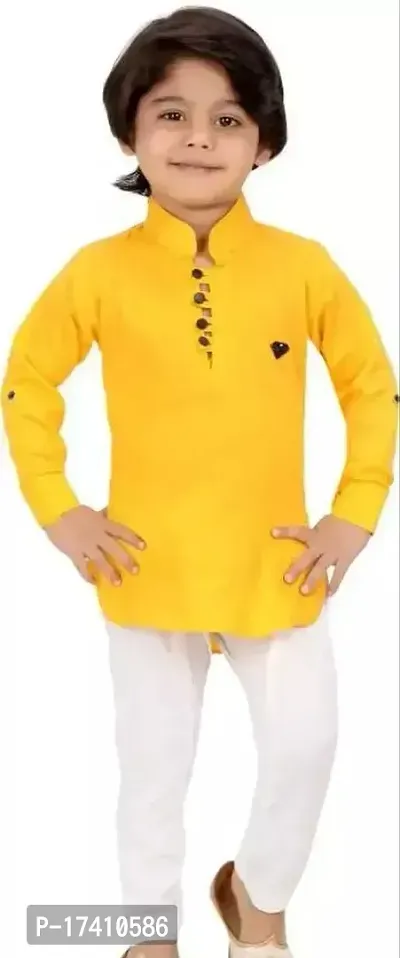 Stylish Yellow Cotton Kurta Sets For Boys