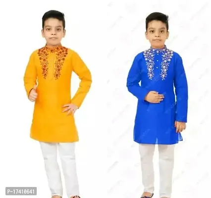 Stylish Multicoloured Cotton Kurta Sets For Boys-thumb0