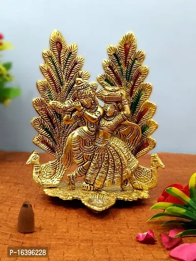 Designer Radha Krishna Idol Statue With Diya Peacock Design Decorative Showpiece Decorative Showpiece - 20 Cm