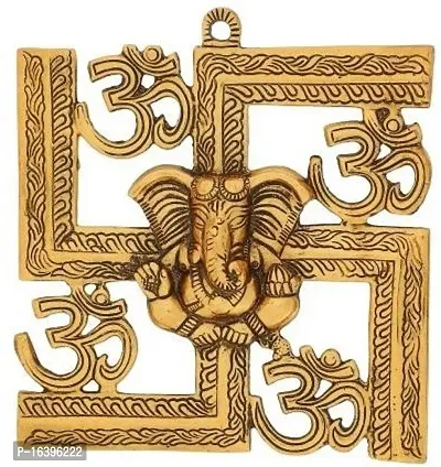 Designer Metal Wall Hanging Om Swastik Ganesha Decorative Showpiece - 22.6 Cm