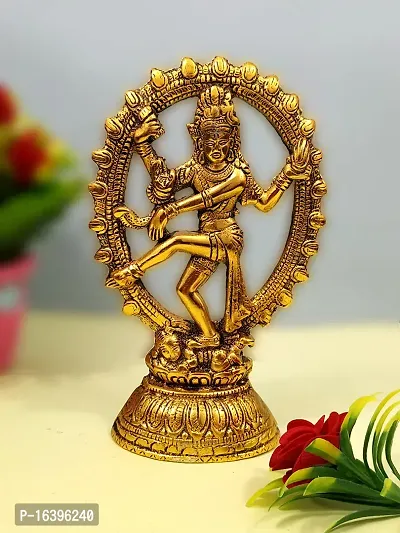 Designer Metal Oval Natraj Statue For Home Decor Gold Plated Dancing Shiva Natraja - Natrajan Murti Decorative Showpiece - 18 Cm