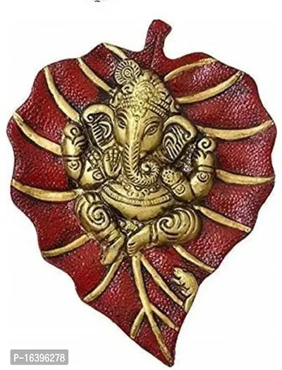 Designer Ganesh On Leaf Wall Hanging Statute For Home-Office-Wall-Decoration Gifting Item Decorative Showpiece - 20 Cm