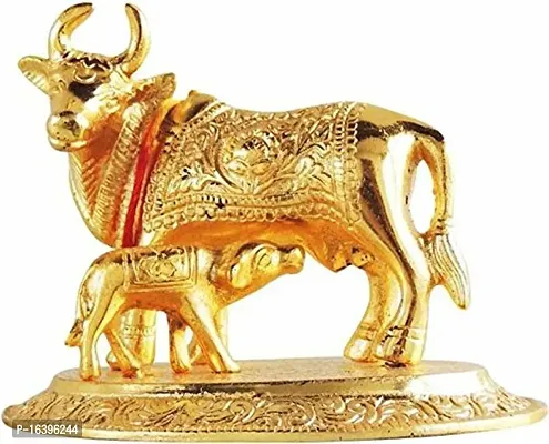 Designer Cow With Calf Idol Metal For Good Luck, Vastu,Fang Shui Item Decorative Showpiece - 13 Cm-thumb0