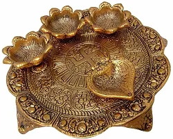 Designer Pooja Thali Set With Diya Gold Plated For Home And Office Temple And Pooja Aluminium-thumb3