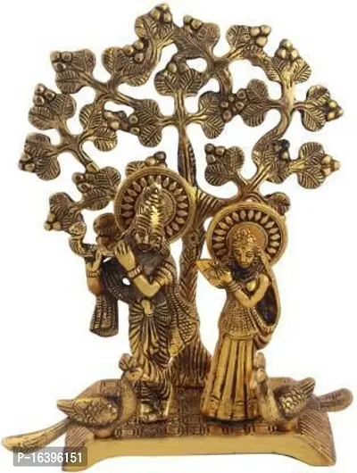 Designer Radha Krishna Idol Standing Under Tree And Playing Flute Metal Statue Decorative Showpiece - 21 Cm