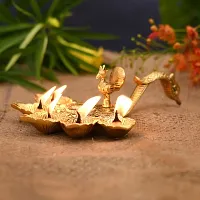 Designer Panchmukhi Aarti Diya For Pooja Table Diya Aluminium Table Diya-thumb1