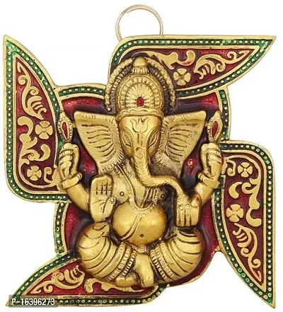 Designer Wall Hanging Ganesh Placed On Swastik For Home And Office Decorative Showpiece Decorative Showpiece - 13 Cm-thumb0