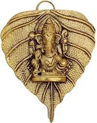 Designer Ganesh On Pipal Patta Wall Hanging Metal Statue Decorative Showpiece - 15.24 Cm-thumb2