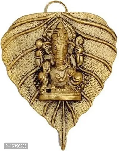 Designer Ganesh On Pipal Patta Wall Hanging Metal Statue Decorative Showpiece - 15.24 Cm-thumb3