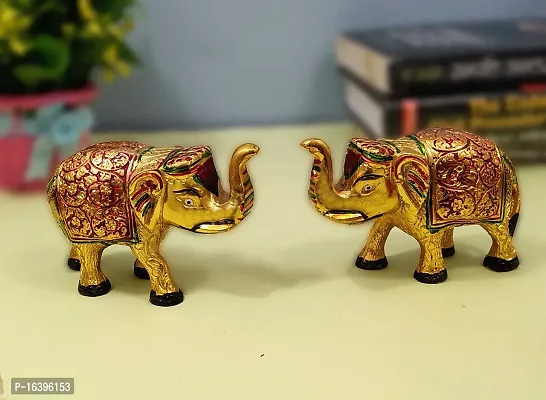 Designer Elephant Colorful Pair Home,Temple,Office Decorative Showpiece - 8 Cm