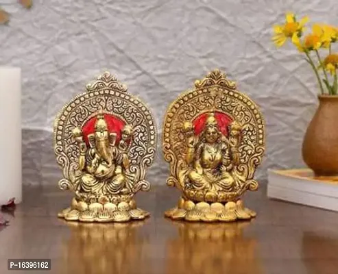 Designer Metal Laxmi Ganesh Idol Murti Idol Sculpture For Home Office And Gifts Decor Decorative Showpiece - 16 Cm-thumb0