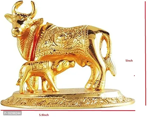 Designer Cow With Calf Idol Metal For Good Luck, Vastu,Fang Shui Item Decorative Showpiece - 13 Cm-thumb2