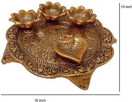 Designer Pooja Thali Set With Diya Gold Plated For Home And Office Temple And Pooja Aluminium-thumb2