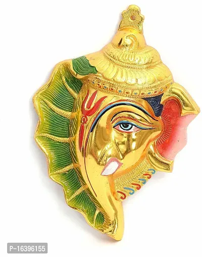 Designer Ganesh On Shankh Colorful Wall Hanging Idol Set Decorative Showpiece - 18 Cm