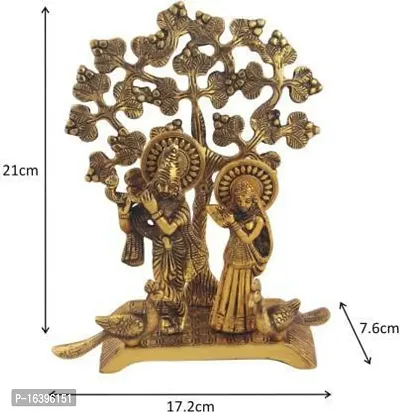 Designer Radha Krishna Idol Standing Under Tree And Playing Flute Metal Statue Decorative Showpiece - 21 Cm-thumb2