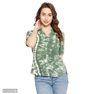 Ruhaans Womens Rayon Tie and Dye Green Shirt