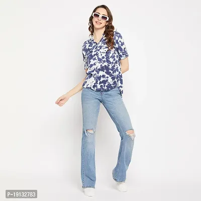 Ruhaans Womens Rayon Tie and Dye Blue and White Shirt-thumb2